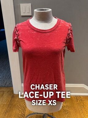 Chaser Red Burnout Tee XS Lace Up Sleeve Distressed Vintage Style T Shirt